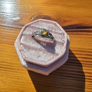 Elegant Silver Ring with Yellowish Multi-colored Gemstone